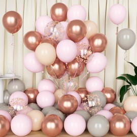Eitolo 50PCS Pastel Pink Rose Gold Balloons Pink and Grey Balloons with Confetti Balloons for Wedding Birthday Bridal Shower Baby Shower Anniversary Bachelorette Party Decorations