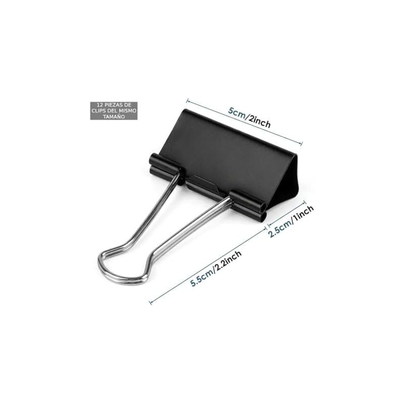12pz Clips para Carpeta Grande 5 * 8cm Negros Clips