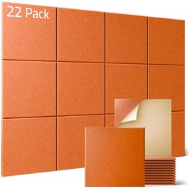 Sonicism 22 Pack Acoustic Wall Panels with Self-Adhesive, 12" X 12" X 0.4" Sound Proof Foam Panels, Decorative Soundproof Wall Panels, Sound Proof Absorbing Tiles for Home & Offices, Orange