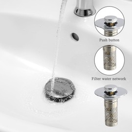 2pcs Universal Stainless Steel Drain Strainer, Drain Plug Filter for Bathroom Sink, Pop-Up Design, Plug and Play Rust and Wear Resistant, for American Floor Drain, Bathtubs, with 2 Brushes