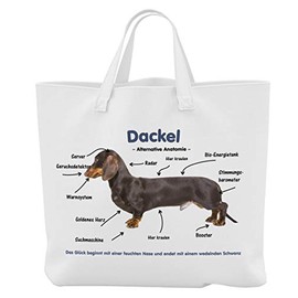 Merchandise for Fans 04 Shopping Bag / Beach Bag with Dachshund / Teckel / Dachshund Alternative Anatomy Design, White with photographic print, shoulder bag