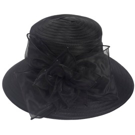 Women Derby Church Dress Cloche Hat Fascinator Floral Tea Party Wedding Bucket Hat S052 (Black)