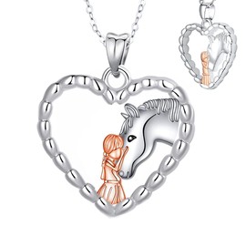 Yuluzeln Unicorn Horse Necklace Gift for Girls, Unicorn Horse Jewellery Gifts with Heart Pendant Silver for Women Daughter, Sterling Silver