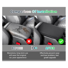 GAFAT Compatible with VW Tiguan 3 2024 2025 Armrest Cover, For New UK RHD Ti-guan III 2024 Centre Console Armrest Protection, Microfibre PU Leather Padding, with Original Car White Lines (Black)