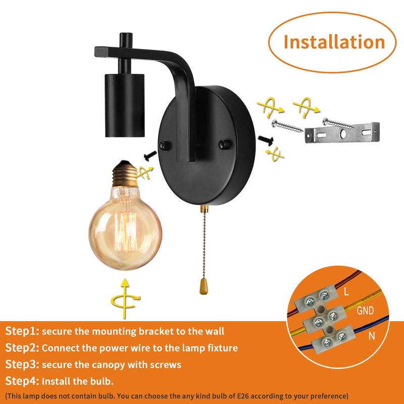 Glighone Vintage Pull Chain Wall Lights Set of Two with