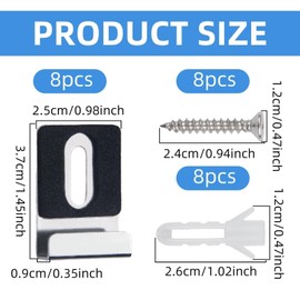 Metal Mirror Holders for Wall Mounting, 8 Pcs Mirror Clips with Screws Rubber Pads Mirror Hooks, Wide Channel Mirror Holder Mirror Hanger Hardware for Frameless Mounting Wall Tile Billboard Display