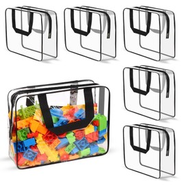 Bagentry 6 Pack Clear Toiletry Storage Bags, PVC Plastic Zipper Pouches with Handle, Waterproof Transparent Makeup Organizer Bag for Board Game Puzzle Book Building Blocks (6)