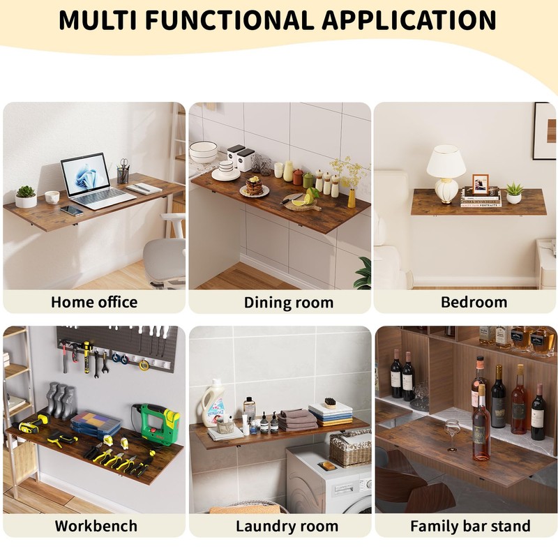 GOYLSER Wall Mounted Folding Table for Office, Rustic Brown Fold