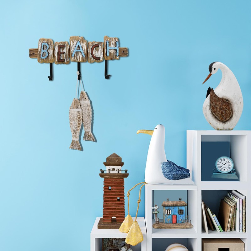 Aecipl Wooden Wall Hooks Nautical Decor Hanging Letters Sign Beach