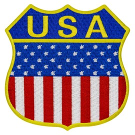 EmbTao USA American Shield US Flag Patch Embroidered Badge Biker Applique Iron On Sew On Emblem