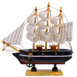 Fahibin Sailboat model decoration, Wooden Sailboat Model,Mediterranean Style Boat Model,Wooden Miniature Sailing Boats,for Home Dollhouse Decor, 16cm