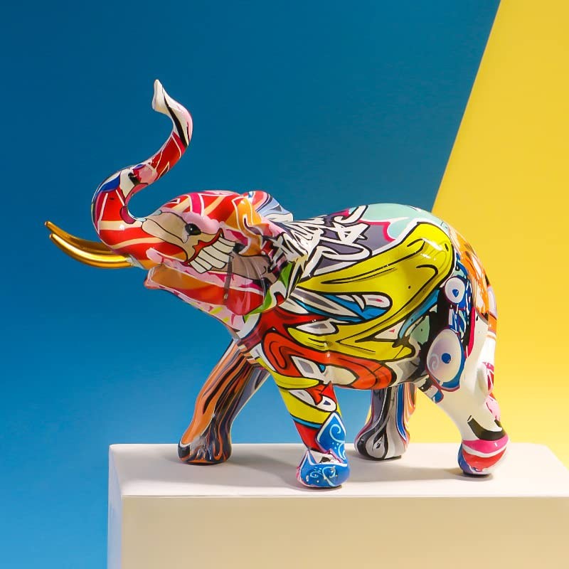 LIKEUDO Vibrant Graffiti Elephant Statue Sculpture