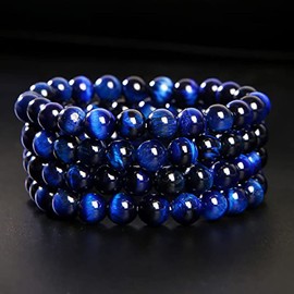 YINRIS Natural 8mm Gorgeous Semi-Precious Gemstones Round Beads Stretch Bracelet 7 Inch Unisex (Blue Tiger Eye)