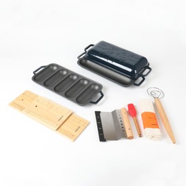 HAWOK Enameled Cast Iron French Baguette Baker, Hot Dog Bake Tray, Baguette Pan with Handles and Lid, Navy Blue