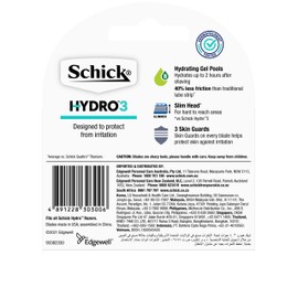 Schick - Hydro 3 for Men | Razor Blade Refills | 4 Pack | Hydrating Gel Pools | Aloe & Pro-Vitamin B5 | 3 Blade Cartridges with Skin Guards