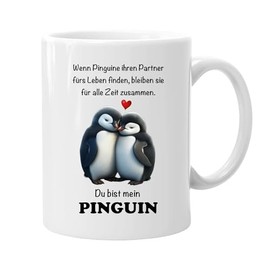 Romantische Pinguin-Tasse, 330ml Keramik Kaffeebecher mit Liebeszitat, Spülmaschinenfest, Weiß