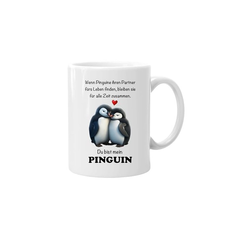 Romantische Pinguin-Tasse, 330ml Keramik Kaffeebecher mit Liebeszitat, Spülmaschinenfest, Weiß