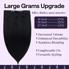 Fshine Jet Black Invisible Wire Hair Extensions Real Human Hair 16 Inch Transparent Fish Line Clip in Extensions Secret Hairpiece Thick Add Volume 100G