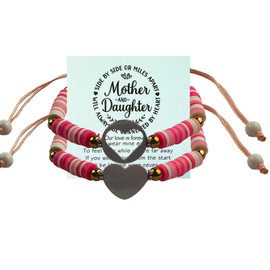 KIDZVEFUN 2 PCS Mother Daughter Bracelets - Heartfelt Gifts for Mom, a Meaningful Matching Bracelet Set for Christmas & Mother’s Day Celebration(Mother & Daughter Pink 2pcs)