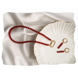 Carnelian Necklace Earring Sets for Women, Red Carnelian Beaded with Stainless Steel Set Jewelry for Women Wedding Party Accessories (Carnelian)