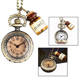 OFKPO Vintage Women's Pocket Watch, Pocket Watch Necklace with Bottle, Good Gift for Girls, Classic/Vintage