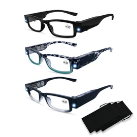 DuanMei 3 Pack Reading Glasses with Lights in The Frame for Men Women Bright Led Readers Eyeglasses with Lights and Magnifier Led Reading Glasses Magnifier Nighttime Reader