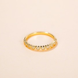 Mameloly 1.8mm 925 Sterling Silver 14K Gold Plated CZ Wedding Bands for Women Dainty Love Heart Stackable Cubic Zirconia Half Eternity Engagement Rings for Her Size 6