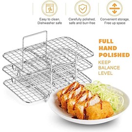 3 Layer baking net Air Fryer Rack fit for Ninja Dual 304 Stainless Steel Multi Layer Dehydrator Rack Toast Rack Accessories Crisp Lid For DZ201/DZ401