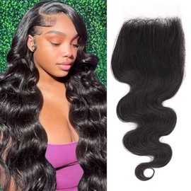 Fulang Hair 4x4 HD Lace Closure Brazilian Hair Human Closure Human Hair Body Wave Human Hair Closure for Black Women Natural Color Free Part (Body, 16 INCH)
