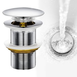 Fousenuk Sink Drain Fitting, Drain Valve for Sink and Washbasin, Drain Fitting Without Overflow, Pop Up Valve Drain Sink Made of Stainless Steel, Sink Plug Drain Plug