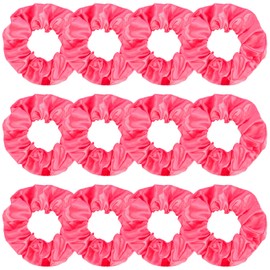 KICOSY 12PCS Dark Pink Stain Scrunchies Bulk Deep Pink Hair Ties No Damage Ponytail Holder Valentine's Day Pink Hair Accessories Pink Birthday Party Favors