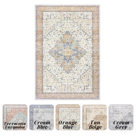 BILEEHOME Multicolor Area Rug 6x9 Washable Vintage Woven Bright Color Boho Mid Modern Century Eclectic Rug for Bedroom Living Room Kids Playroom,6 x 9,Orange and Blue