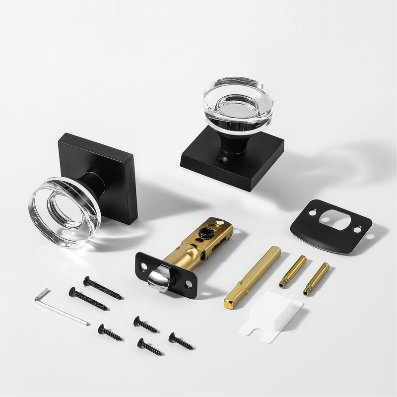 newliplace Black Passage Door Knobs Interior, Crystal Glass Door Knobs