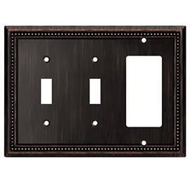 Henne Bery Sunken Pearls Decorative Wall Plate Switch Plate Outlet Cover (Double Toggle/Single Decorator, Aged Bronze)