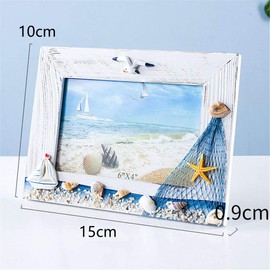 JANOU Mediterranean Photo Frame Wooden Picture Frame Wooden Photo Frame Holder for Nautical Beach Themed Home Coffee Shop Decoration, 6x4 Inch