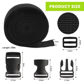 REAQUE 5M Nylon Webbing Strap with 10 Pairs of Buckles, 2.5 cm Heavy Duty Webbing and Side Release Buckles Clips for DIY Craft Backpack Strapping Bag Webbing Luggage Attachment, 10m - 30mm