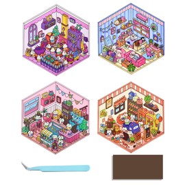 3D House Stickers 4 Sets, Fun DIY Stickers Scene with 4 Magnetic Stickers Can Be Used as Refrigerator Magnet | 3D Cute Sticker Scene Stickers for Adult Kids Relief Stress Pass The Time