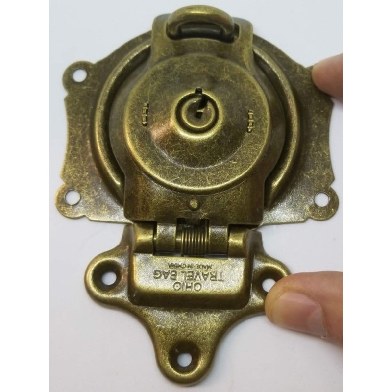 Antique Brass Trunk Lock with Keys - Patina Chest Steamer