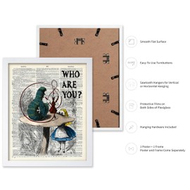 Poster Master Dictionary Art Poster - Who Are You Print - Caterpillar Art - Alice Wonderland Art - Gift for Boy, Girl - Chic Decor for Kid's Room, Bedroom, Girl's Room, 11x14 White Framed