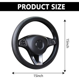 Car Steering Wheel Cover, Universal Microfibre PU Leather Elastic 15 Inch Stitching Colour Non-Slip Steering Wheel Protection, Car Interior Protection Accessories for Men Women (Black)