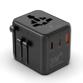 TRAVEL DEPOT Universal Travel Adapter w/USB Ports, GaN All in One Worldwide Plug Adapter, International Power Converter for All Devices, Wall Charger AC Power Type C Charging Ports for USA EU UK AUS