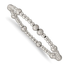Auriga Fine Jewelry Stainless Steel Polished 4-6mm Sandblasted Beaded Stretch Chain Bracelet 7.25"