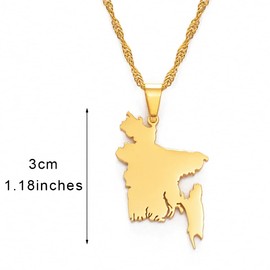 Map of Bangladesh Pendant Necklaces Gold Color for Women Girls Stainless Steel Bangladeshi Maps Chains Bengali(Silver Color,45cm)