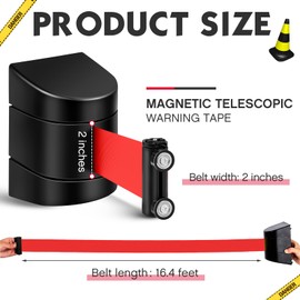 Landical 4 Pack 16.4 ft Magnetic Wall Mount Retractable Belt Magnetic Crowd Control Safety Retractable Wall Barrier with ABS Case, Safety Barrier for Grocery Retail Store (Red Rope)