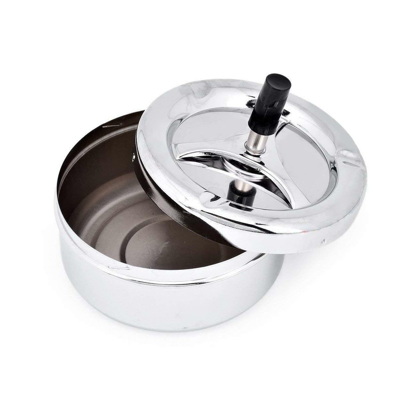 Large Chrome Spinning Ashless Ashtray | Premium Windproof Outdoor Ashtray