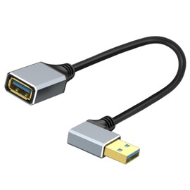 LANMINGLEL Short USB 3.0 Male to Female Cable,90 Degree USB 3.0 Extension Cable,5 Gbps Type A Extender Data Cord, Aluminum Alloy Shell for Tight Spaces,TV,PC,Laptop, Gaming 0.3M (Right)