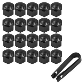 NUZAMAS 20Pcs Wheel Nut Caps 21mm Black Wheel Nut Covers Hexagonal Wheel Bolt Nut Cap Covers with Removal Tool Universal Tyre Hub Covers Lug Nut Bolt Cap Covers