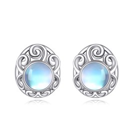 Moonstone Earrings Sterling Silver Three-Dimensional Moonstone Stud Earrings Nordic Filigree Flower Jewellery Christmas Gifts for Women Girls, Sterling Silver