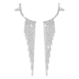 Exquisite Tassel Dangle Climber Ear Cuffs Cartilage Clip On Crawler Earrings Crystal Cubic Zirconia Long Chain Dangling Drop Piercing Statement Earring for Women Bride Shiny Jewelry Gifts Wedding Birthday (Clear CZ)