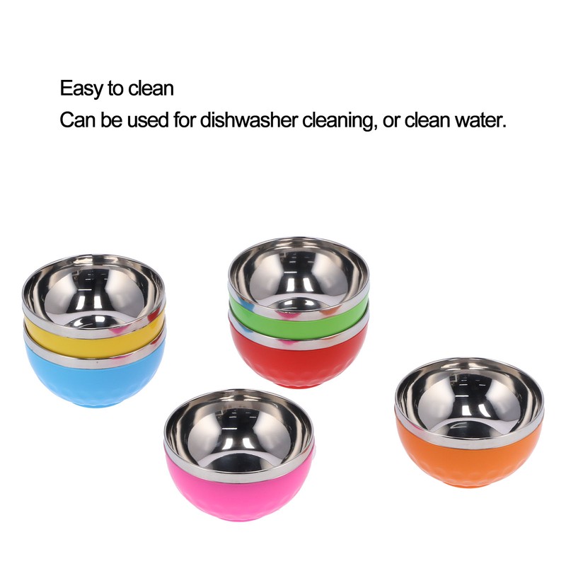 6Pcs set Color Stainless Steel Bowl Heat Insulation Salad Noodles